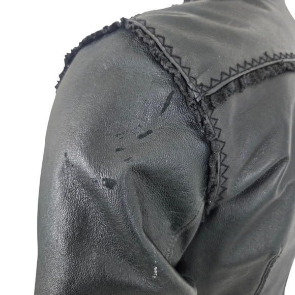 Vintage Y2K Black Leather Jacket Womens Small Ruffle Whimsygoth Romance Coquette - Picture 6 of 12